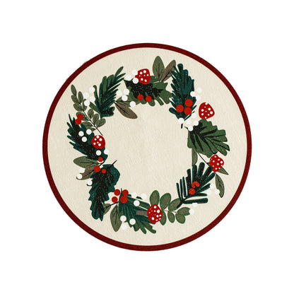 Rundes abwischbares Tischset mit weihnachtlichem Tannenzapfen- und Stechpalmenkranz-Motiv Brehn