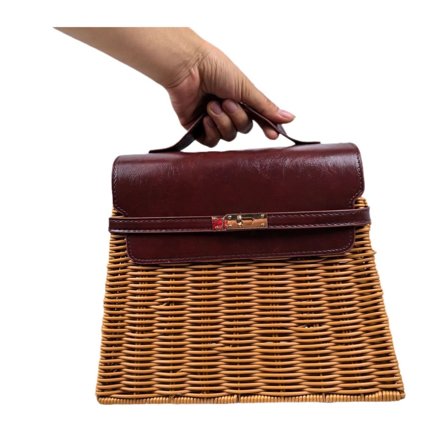 Damen eleganter geflochtener Handtasche mit Holzdeckel Brehn