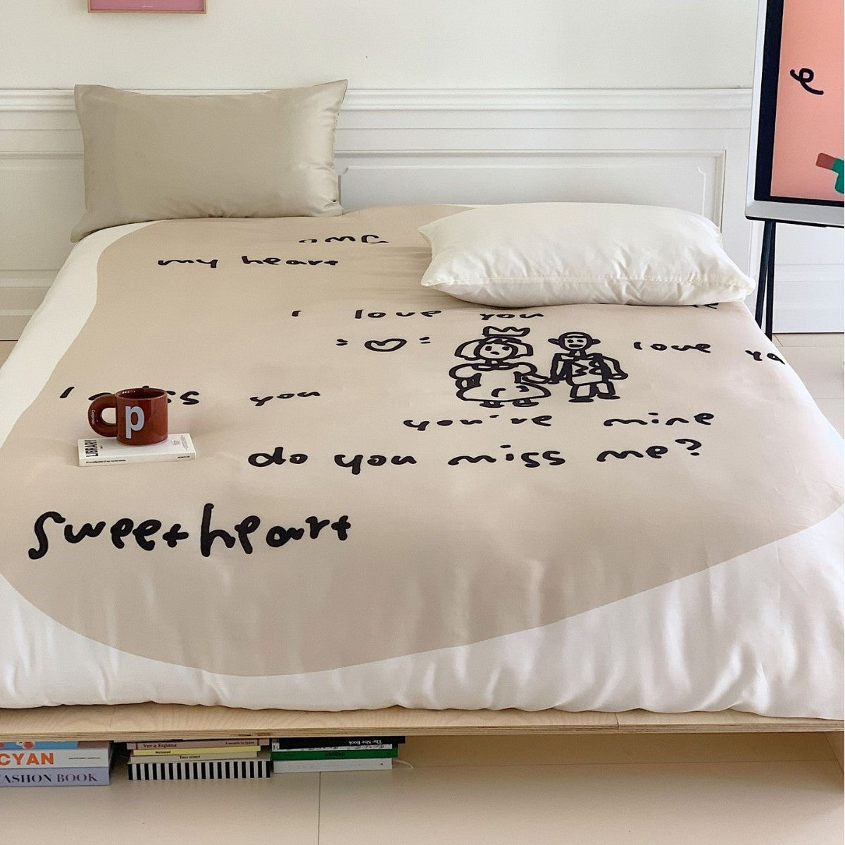 Bettbezug-Garnitur mit handgezeichnetem Doodle-Print und atmungsaktivem Baumwollsatin