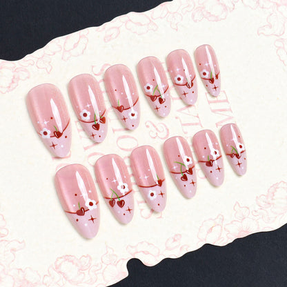 Künstlerisches Press-On-Nagelset mit Kirschblütenmuster Brehn