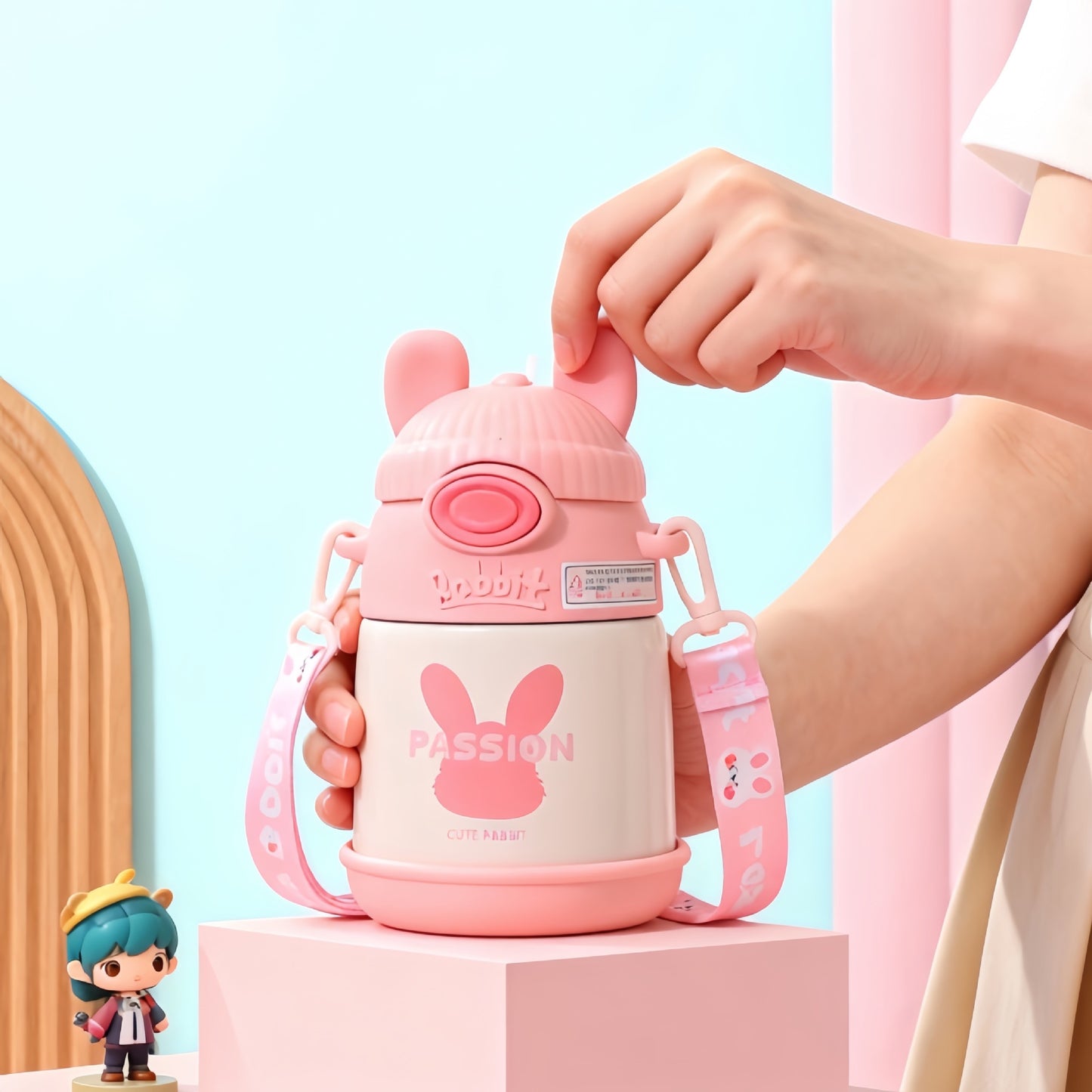 Damen Isolierte Kindertrinkflasche mit praktischem Tragegurt Brehn