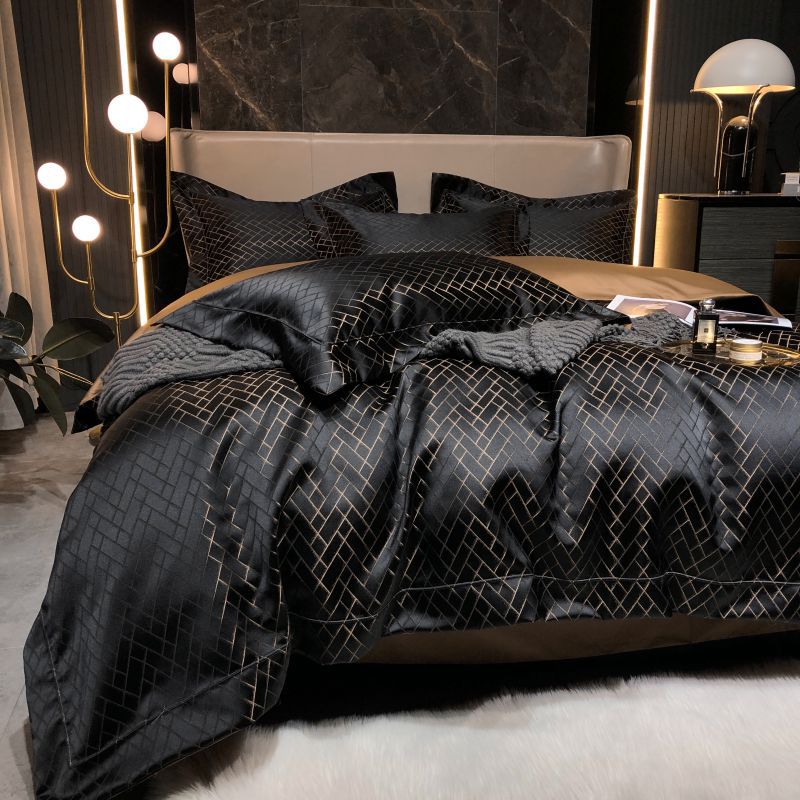 Luxuriöses Satin-Jacquard geometrisches Bettbezug- und Kissenbezug-Bettset