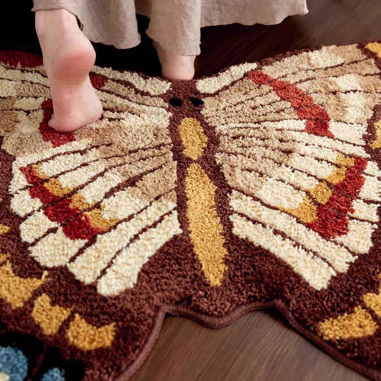 Handgetufteter Schmetterlingsmuster Plüsch-Akzentfußmatte für Eingangsbereich und Schlafzimmer