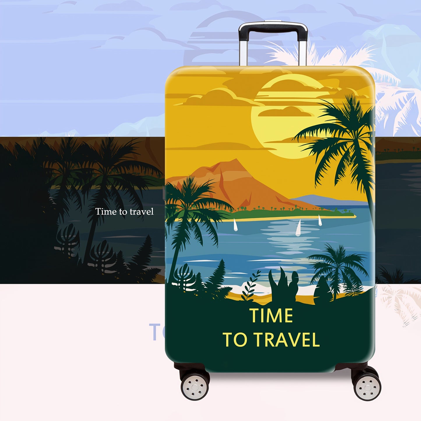 Unisex nan bedruckter Hartschalen Trolley mit tropischem Sonnenuntergang Motiv, vierfach Rollen, erweiterbar und leicht, integriertes Zahlenschloss Brehn