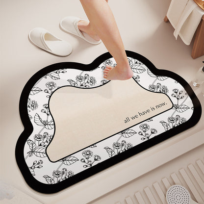 Cloud-Shaped Absorbent Microfiber Bath Mat with Non-Slip Backing and Palm Leaf Print