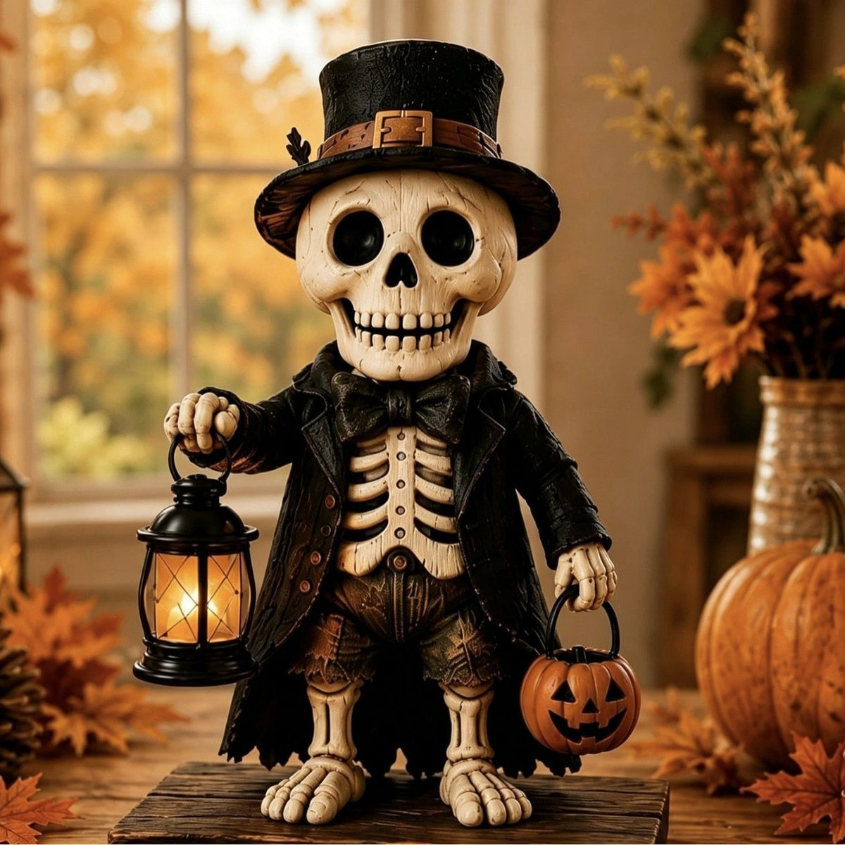 Handgefertigte Halloween-Deko Kürbis-Vogelscheuche mit Laterne