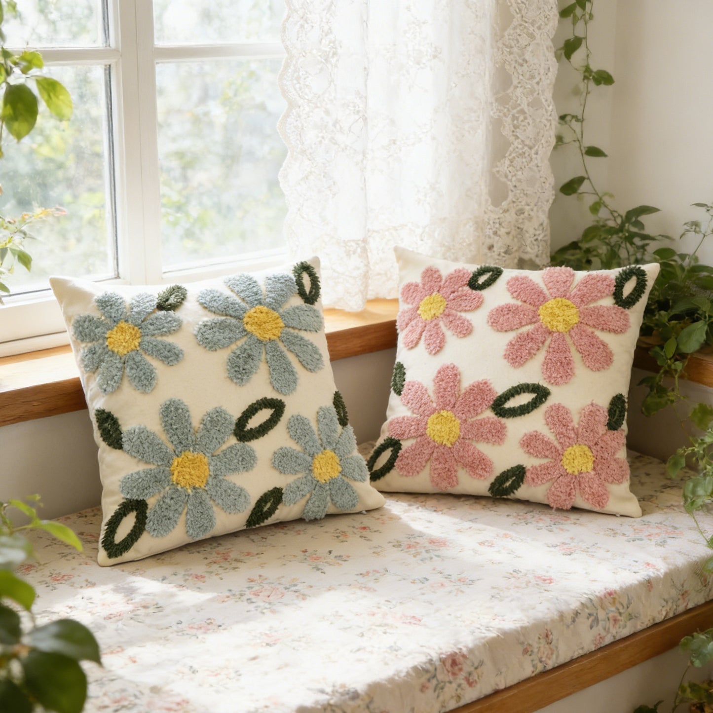Künstlerisch Floral Besticktes Kissen