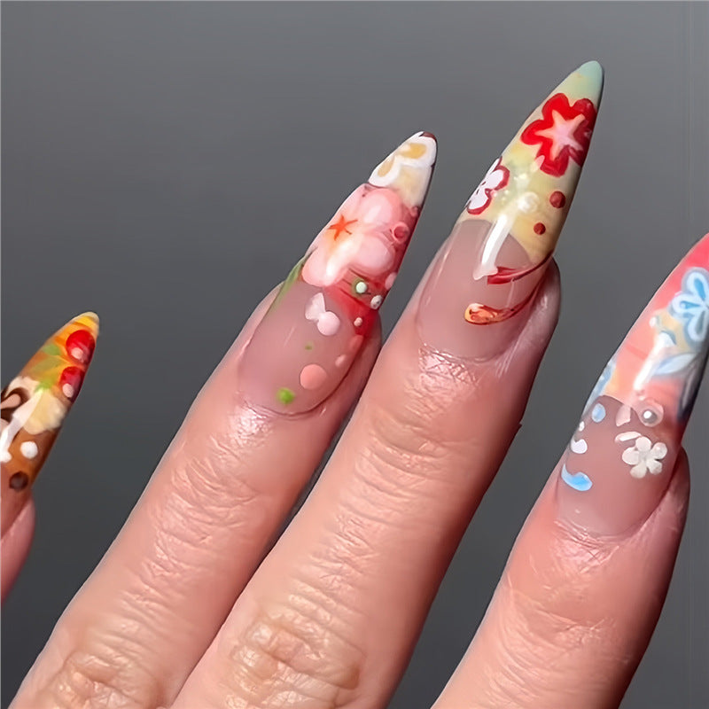 Künstlerische florale Stiletto Press-On Nägel Brehn