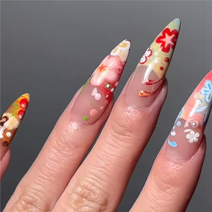 Künstlerische florale Stiletto Press-On Nägel Brehn