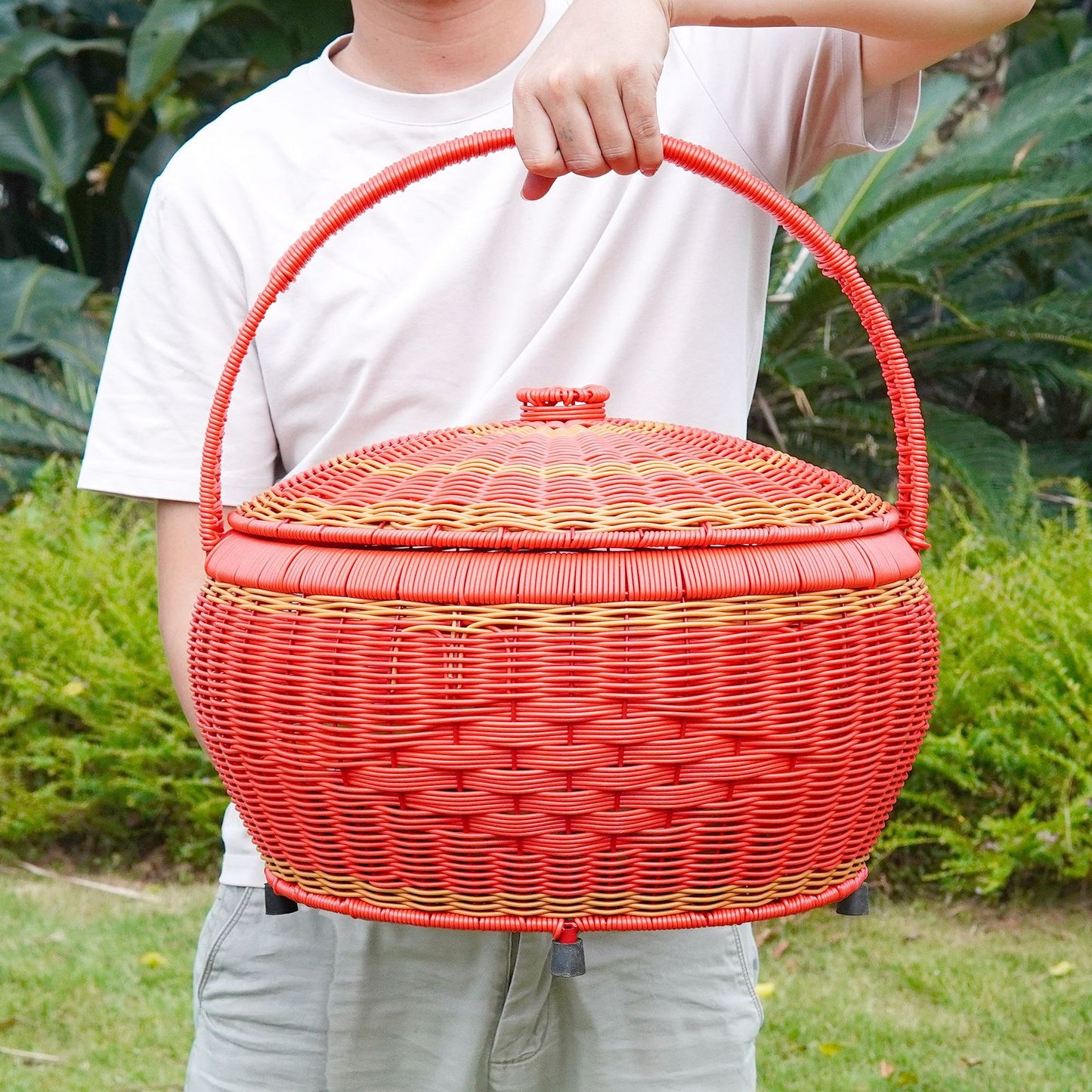Damen Rattan Aufbewahrungskorb mit Deckel Brehn