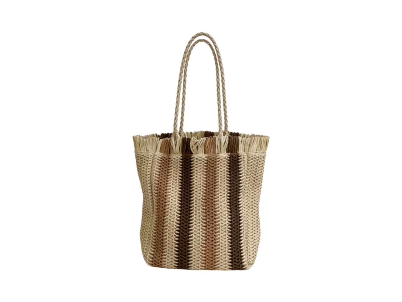 Geflochtene Strandtasche mit Fransigen Details Brehn