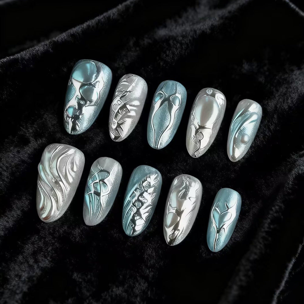Künstlerisches Metallisches Press-On Nagelset Brehn