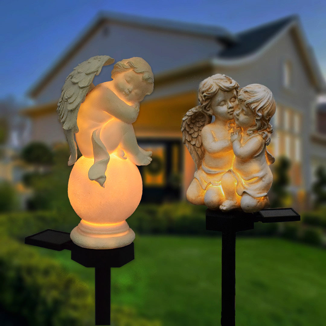 Dekorative Solar-Gartenstecker Statue Harz Mädchen Figur mit integriertem Solar-LED und wetterfestem Spike Brehn