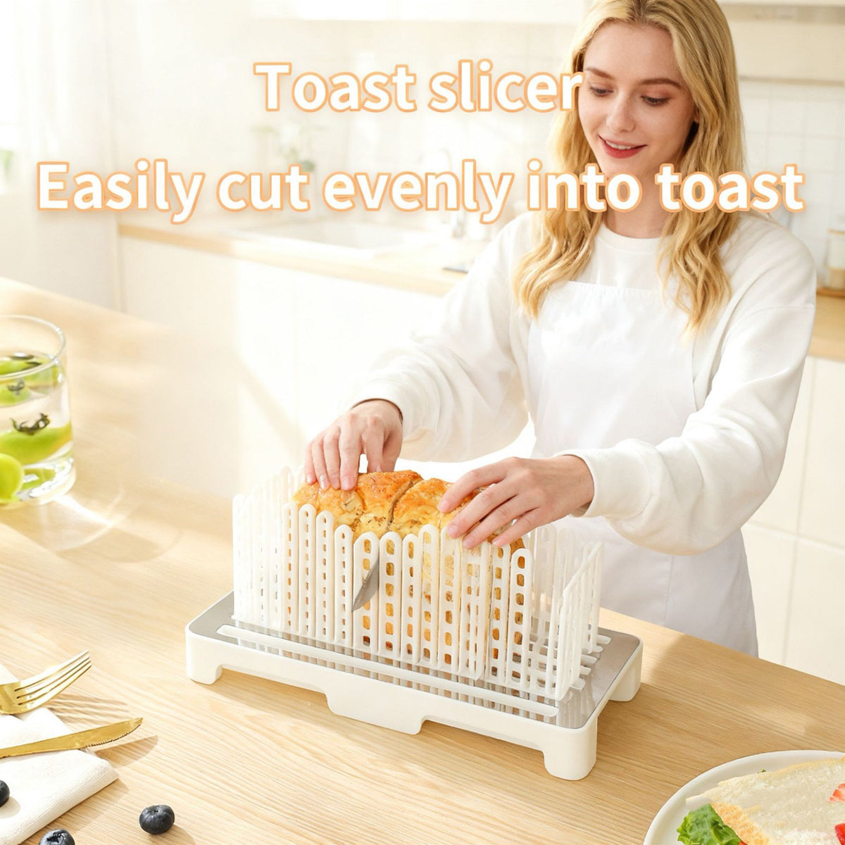 Adjustable Bread and Toast Slicing Guide with Slot Dividers and Removable Drip Tray