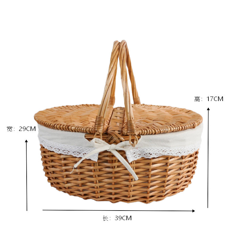 Damen geflochtener Picknickkorb mit romantischem Gingham-Futter Brehn