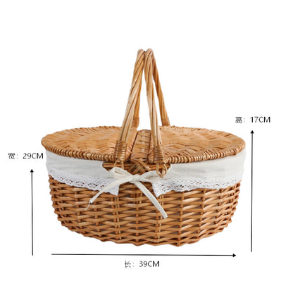 Damen geflochtener Picknickkorb mit romantischem Gingham-Futter Brehn