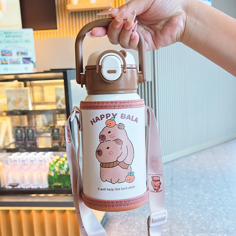 Isolierte Wasserflasche mit Praktischem Tragegurt und Süßem Tiermotiv Brehn