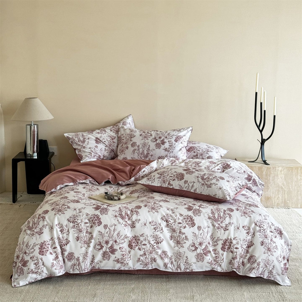 Luxus Wendbar Baumwoll-Satin Floral Bettbezug Set mit Kissenbezügen und Spannbettlaken