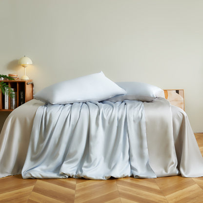 Luxuriöses Satin-Bettlaken-Set mit seidig-glatt wirkender Mikrofaser und drapiertem Fall