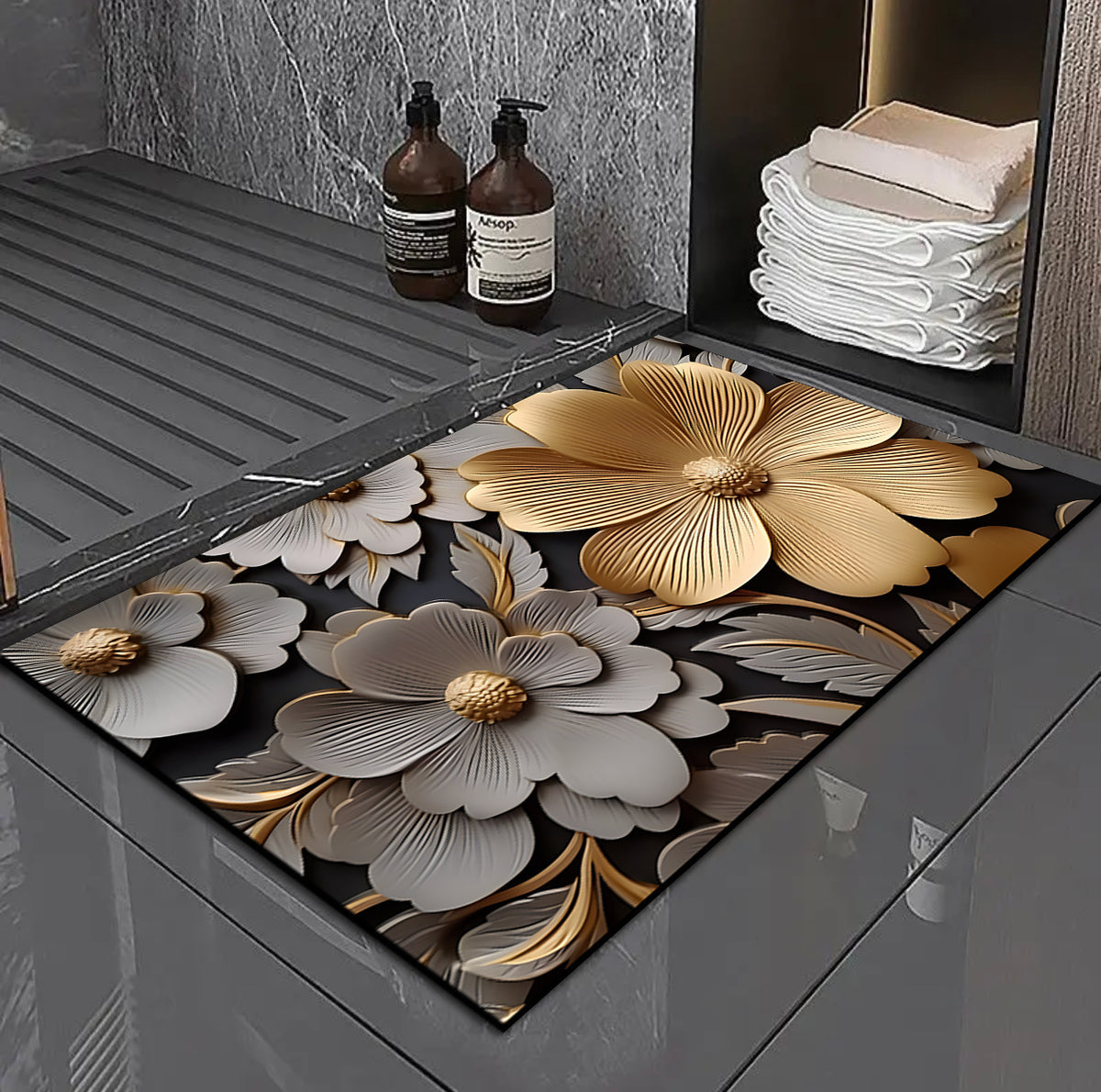 3D Floral Design Badmatte Brehn