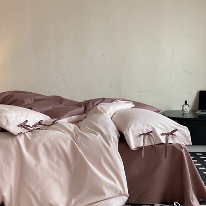 Elegantes Baumwollsatin-Bettwäscheset mit Wendefunktion und Bindebändern