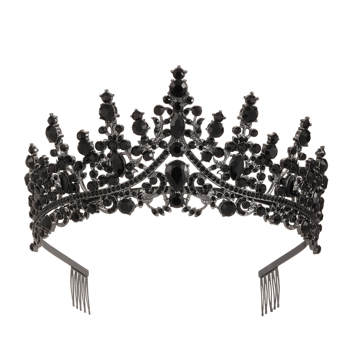 Damen Opulente Tiara mit schwarzem Kristallbesatz Brehn