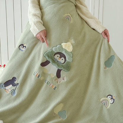 Plüsch Cartoon Applikation Pom-Pom-Borte Fleece Bettbezug Bettwäsche Set