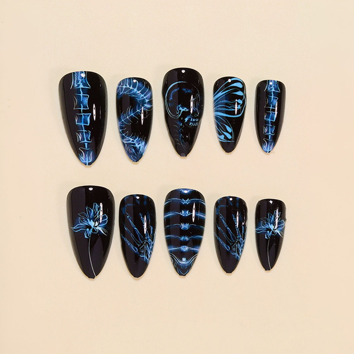 Künstlerisches Stiletto Press-On Nagelkunst Set Brehn