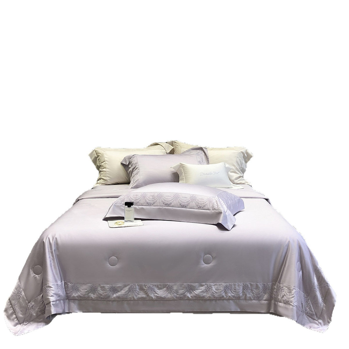 Satin-Bettbezug- und Kissenhüllen-Set mit feiner Jacquard-Stickerei und Hotelfinish