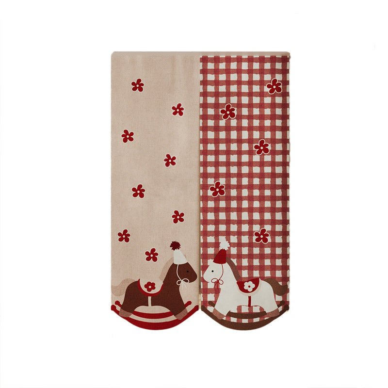 Kids' Split-Doorway Fabric Noren Curtain Panel with Playful Rocking Horse Print