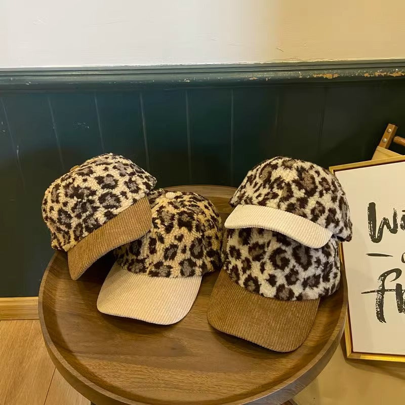 Damen Leopard-Print Fleece Baseballcap Brehn