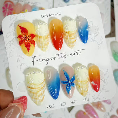 Künstlerisches Muschel-Themen Press-On Nagelkunst Set
