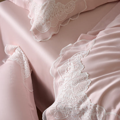 Luxuriöses Satin-Feeling besticktes Bettbezug-Set mit Kissenbezügen