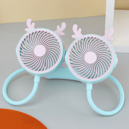 Unisex nan tragbarer Doppel-Nackenventilator mit flexiblem Schwanenhals, wiederaufladbarem Akku und leisem Motor Brehn