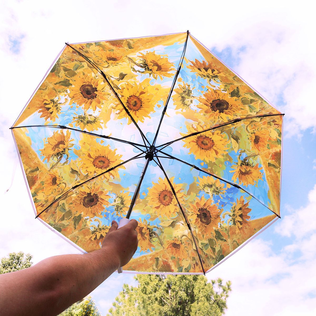 Damen Faltbarer Regenschirm mit verspieltem Sonnenblumenmotiv Brehn