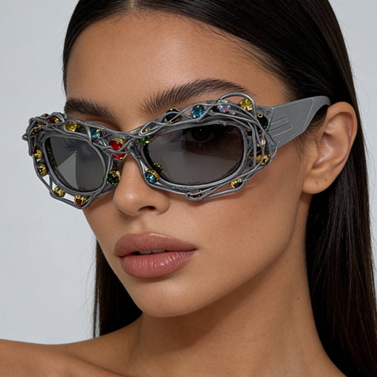 Damen auffällige Designer-Sonnenbrille mit Strass-Applikationen Brehn