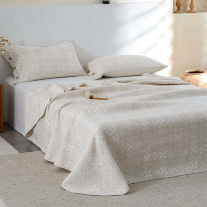 Wendbare Jacquard-Baumwoll-Bettüberwurfset mit Knopfverschluss-Kissenbezügen
