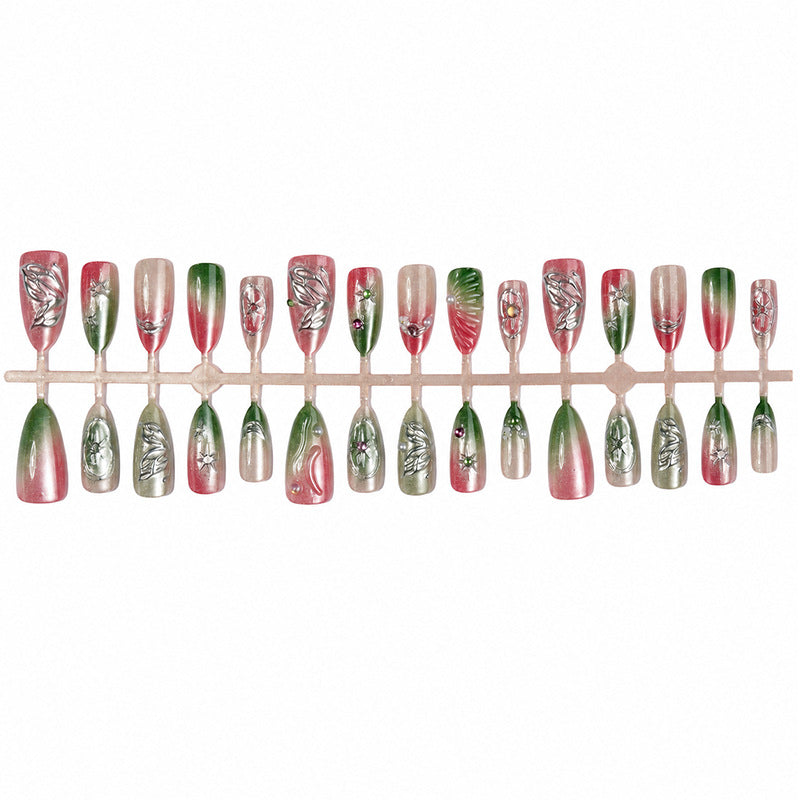 Dekoratives Press-On Nagelkunst-Set mit botanischen Designs Brehn
