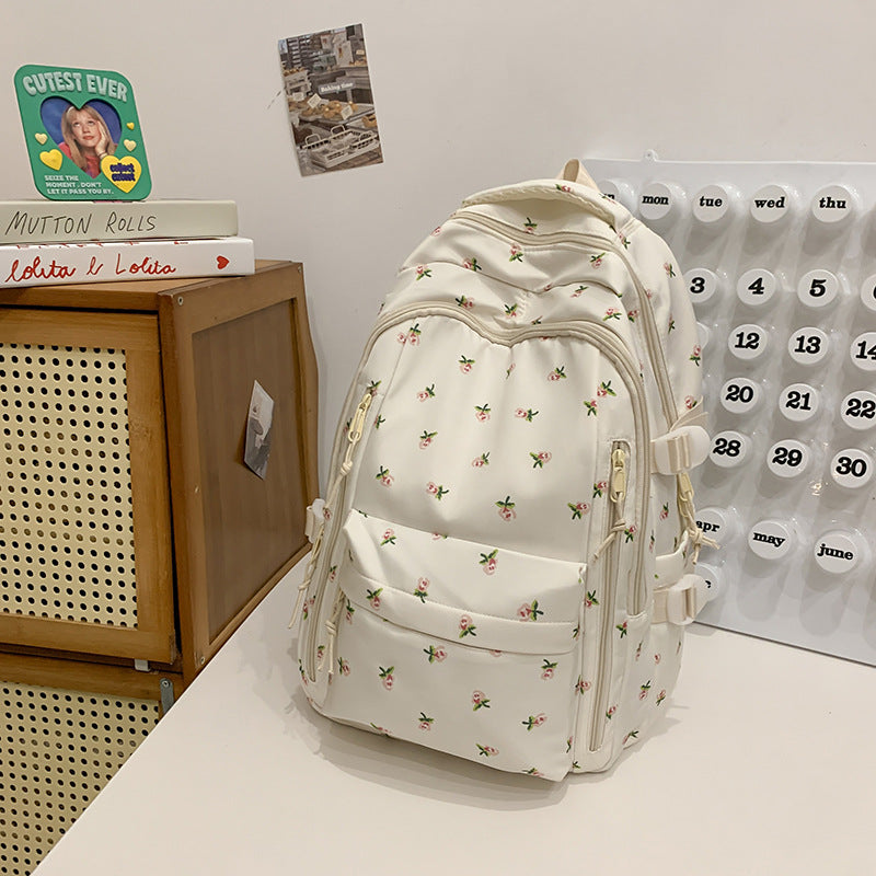 Blumenverzierte Mehrfach-Taschen-Schul-Rucksack