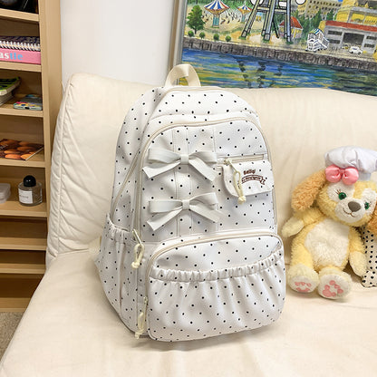 Charmeur gepunkteter Rucksack mit Schleifenverzierung für die Schule