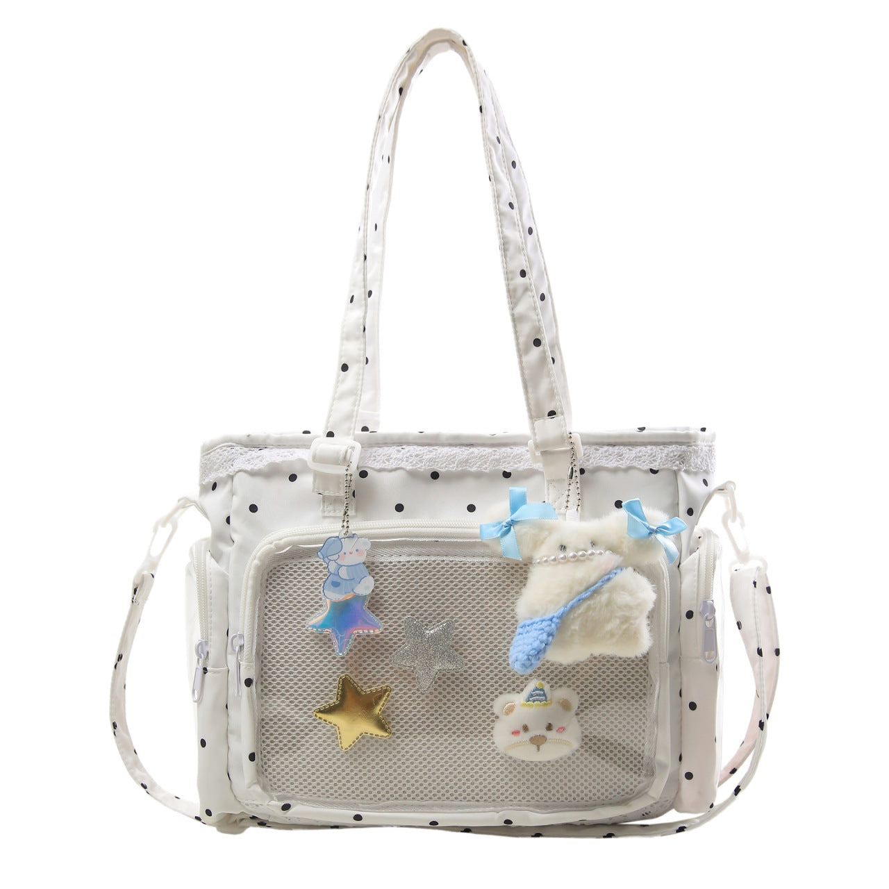 Handtasche mit Durchsichtiger Fächereinteilung und Verspieltem Applikationsdesign Brehn