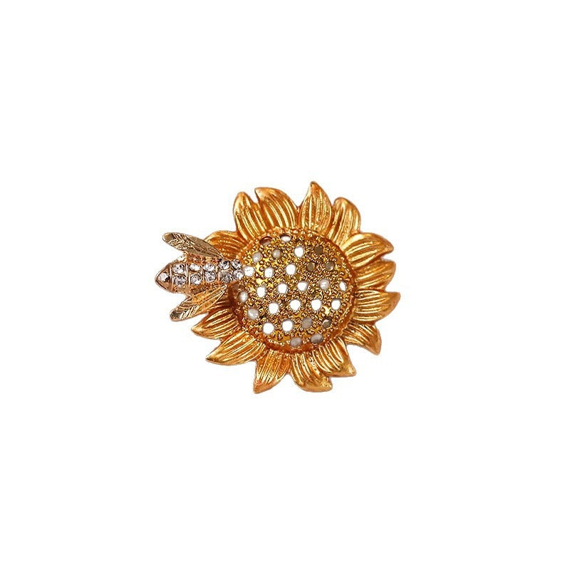Elegante Sonnenblumenbrosche mit Kristallen Brehn