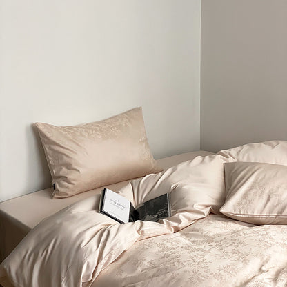 Premium-Satin-Bettwäschegarnitur mit geprägtem Monstera-Blattrelief und knitterarmem Finish