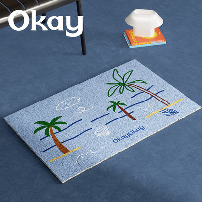 Coiled Vinyl Non-Slip Indoor Doormat with Hand-Drawn Tropical & Floral Doodle Print