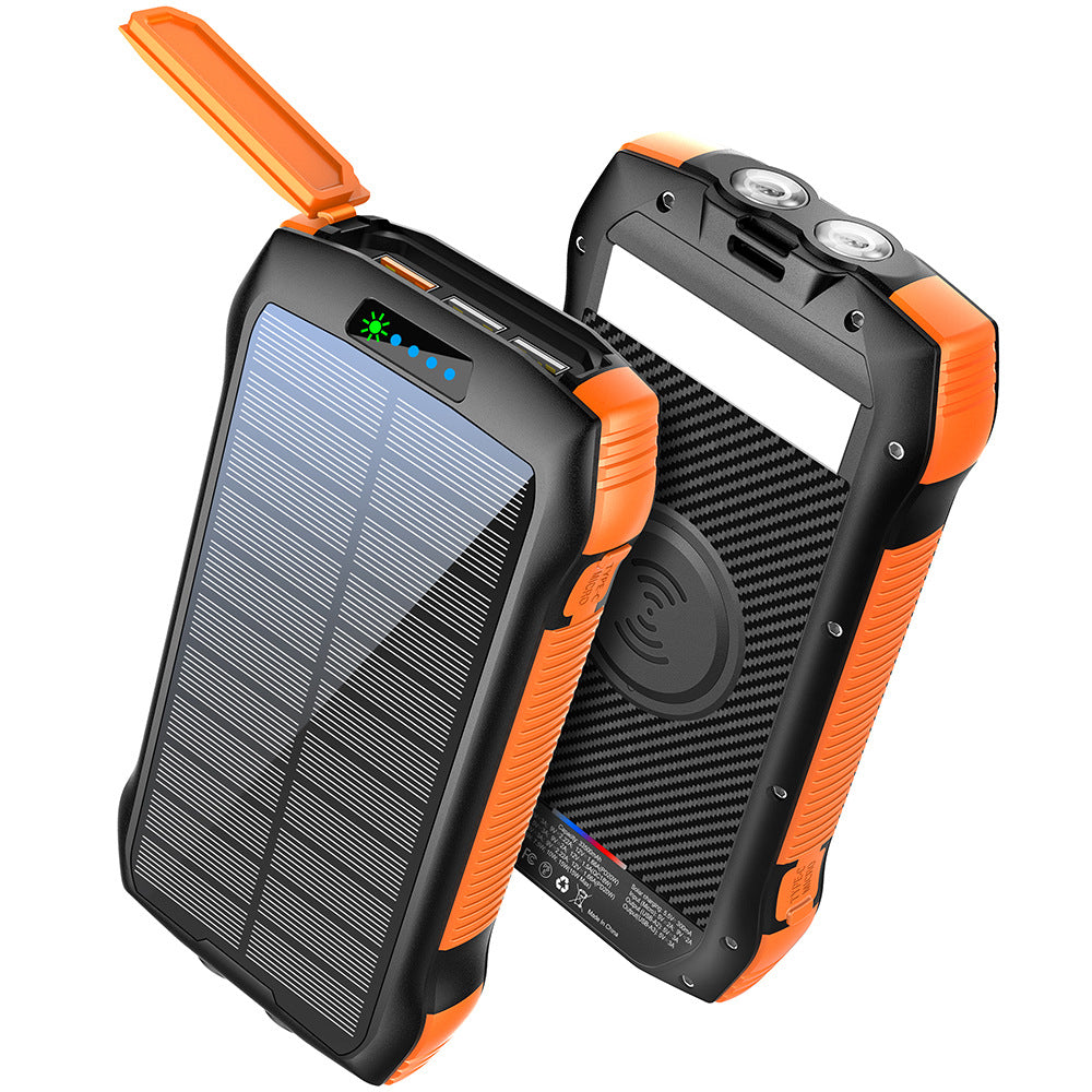 Solarbetriebene Powerbank mit Kabelloser Ladefunktion und LED-Taschenlampe Brehn