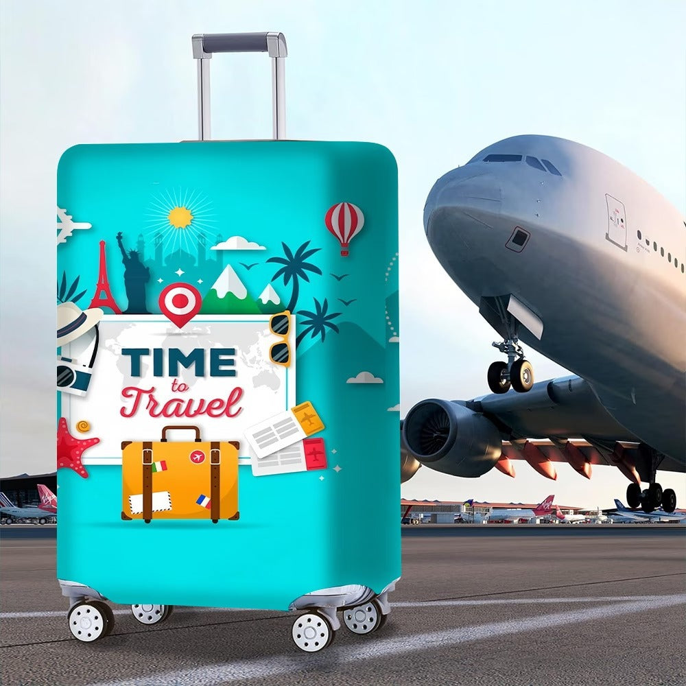 Unisex nan elastischer Motiv-Kofferschutz im Retro-Travel-Poster-Design mit Reißverschluss und Anti-Rutsch-Befestigung für Spinner-Trolleys Brehn