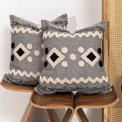 Texturiertes Boho geometrisches tufted Kissen mit geflochtenem Rand und abnehmbarem Reißverschlussbezug