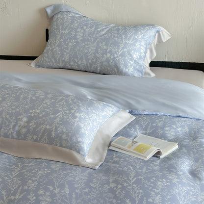 Luxuriöses Satin-Bettwäsche-Set mit floralem Aquarellprint, Volantkanten und Wendefunktion