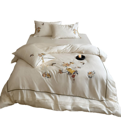 Luxuriös bestickte Satin Bettwäsche Bettbezug Set