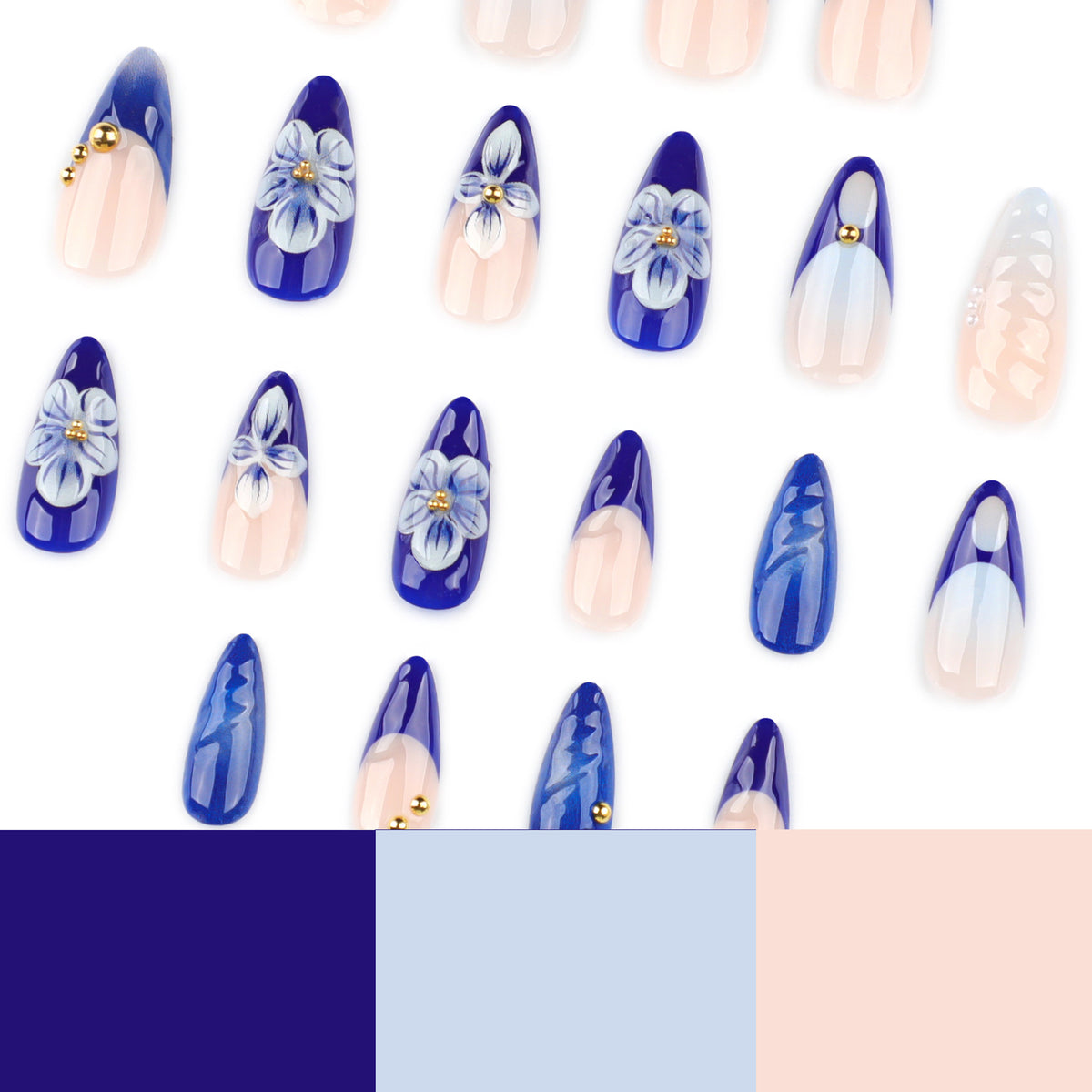 Kunstvolle Nailart mit floralen Akzenten und Glitzerverzierungen Brehn